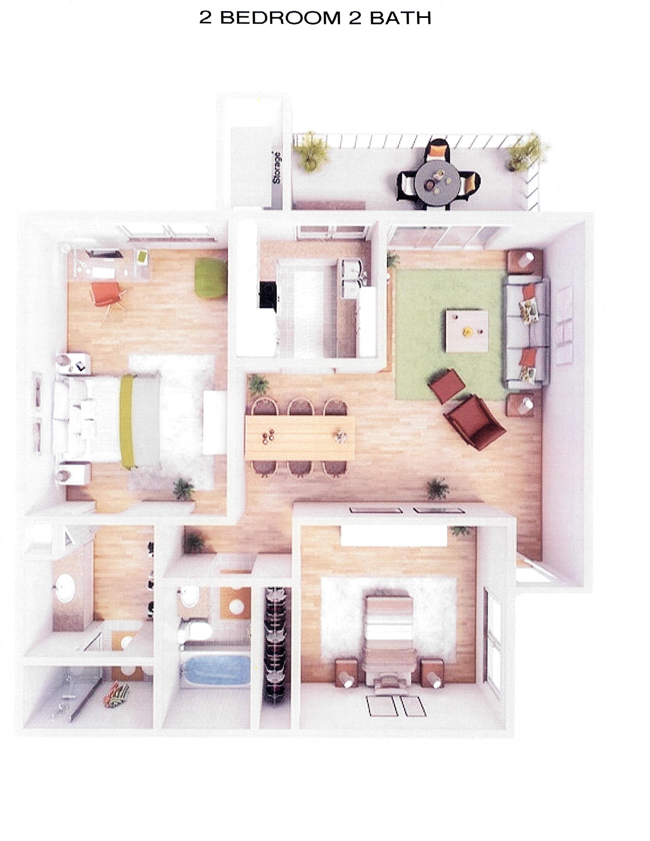 Floor plan for 2 beds, 1.5 baths, 950 sqft